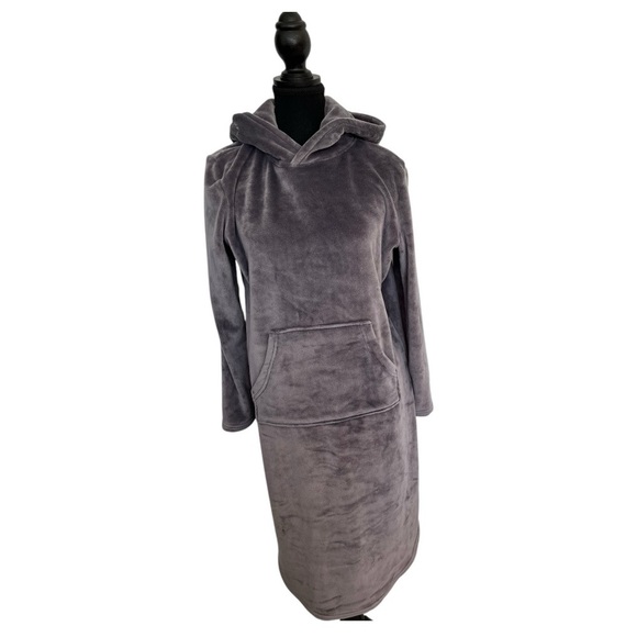 32 degrees velour Cozy Grey Hooded pajamas dress - Picture 1 of 5